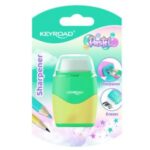 Strúhadlo KEYROAD Pastel color collection! plastové s dvomi otvormi a gumou, blister, mix farieb