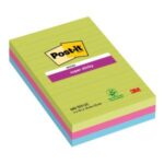 Samolepiaci bloček Post-it Super Sticky 101 mm x 152 mm XXL, dúhové farby, linajkové, 3 bločky po 90 lístkov