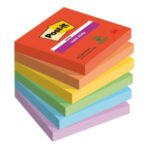 Samolepiaci bloček Post-it Super Sticky PLAYFUL, veľkosť 76x76 mm, 6 bločkov po 90 lístkov